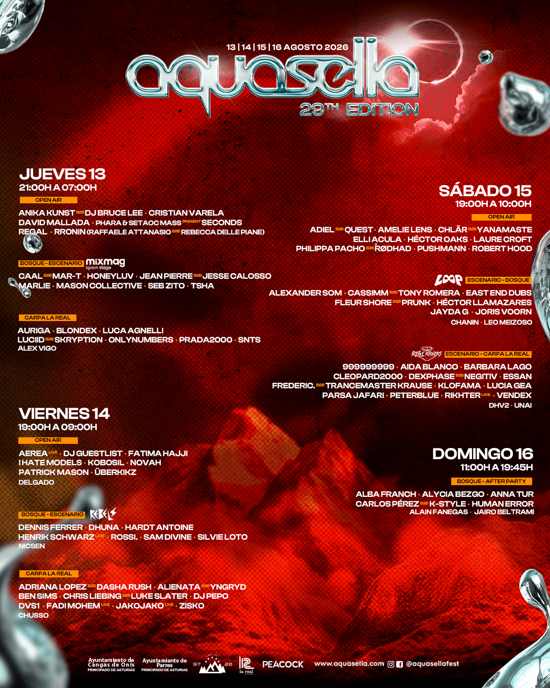 Aquasella 2026 (Cartel por escenario y días)